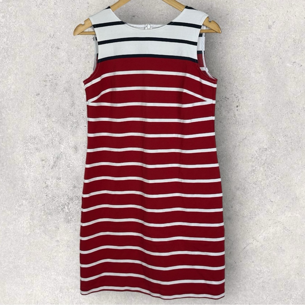 Brooks Brothers Nautical Shift Dress Red White Blue Striped‎ Size 6 Crew Neck